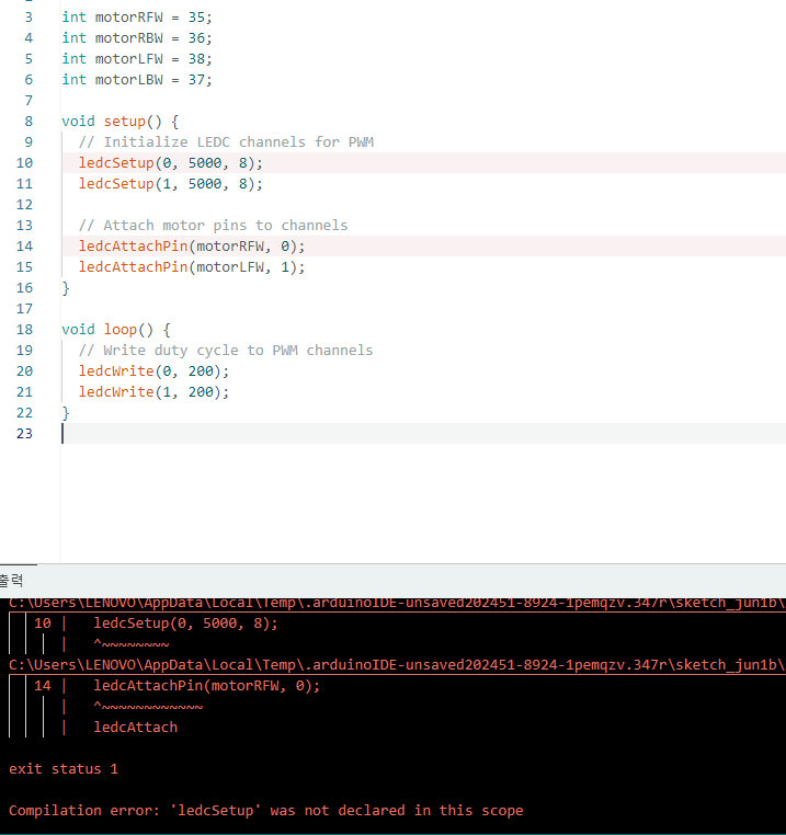 Esp32 ledcsetup not declare 