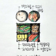 도시락스케치 707 / 백미밥 / 소고기국밥 / 꽈리고추멸치볶음 / 생땅콩조림 / 치킨너겟 / 열무김치 / 남편도시락