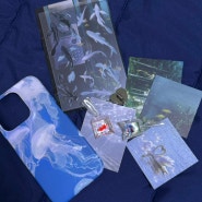 [From_w2] Blue jellyfish 무광 하드 케이스 + Fish plastic bag 핸드폰 고리 + 잉어 투명 리무버블 스티커