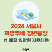 2024 서울시 희망두배 청년통장 신청 조건 ft 매월 15만원 지원