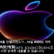 [오늘의 애플 소식] 24.06.10 애플 새 AI는 ‘애플 인텔리전스’?…10일 WWDC 개막 & 시총 2위 빼앗긴 애플, 이달 ‘AI 전략’ 선보인다 & 애플, 모바일 기기