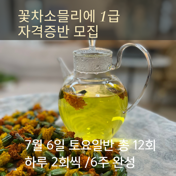 꽃차소믈리에 1급 자격증반 모집! 힐링 클래스! 티테라피스트/ 건강 허브차 소믈리에 7월 6일 토요일반 : 네이버 블로그