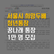 서울시 희망두배 청년통장 및 꿈나래 통장 총정리