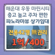 층고 높고 전체창 파노라마 뷰의 해운대 우동 마린시티 고층 상가임대 [분할임대 가능]