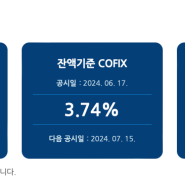 6월 코픽스(COFIX) 금리와 주요 은행 주택담보대출 금리 동향 (2024.6.18)