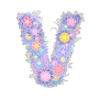 "V" 꽃길만 걷자(알파벳, 이니셜, 꽃글자, 마플샵 굿즈, 컬러링, 366 날마다그림)