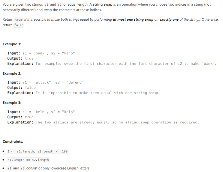 JAVA_LeetCode 1790_Check if One String Swap Can Make Strings Equal ...