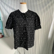 달콤빈티지)예쁜 블랙 작은하트무늬 블라우스 셔츠 55-66