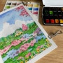 [컬러링북/미술취미] 어른들의 색칠공부, 땡란의 동화마을 수채화 컬러링북_미젤로 골드미션 고체물감