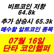 [코인헬퍼] 07월 16일 비트코인 시황 분석 및 업비트, 빗썸 알트코인 매수 종목 (블라스트, 빔 전망)