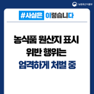 농식품 원산지 표시 위반행위는 엄격하게 처벌 중