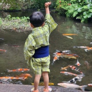도쿄 하코네 여행 요시이케료칸 온천탕 아기유타카 입고 정원산책