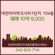 상대동 추천매물 대전아이파크시티1단지 104동 매매 10억 9,000
