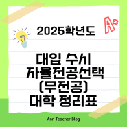 2025학년도 자율전공선택(무전공) 대학 전형정리