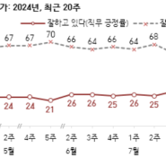 대통령직무평가 긍정23% 부정66% 대통령지지층70대 50% 국민의힘지지층57% 대구경북지지율37%로 낮아