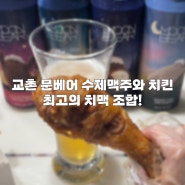 치맥은 교촌치킨 문베어 수제맥주 4종과 반반콤보 국물맵떡 조합