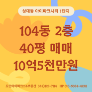 상대동 아이파크시티 1단지 104동 2층 40평 매매