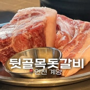 계산동 맛집 고기집 뒷골목돗갈비 직접 구워주는 뼈삼겹살 마늘새우젓소스