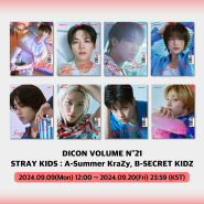 [예판안내] STRAY KIDS (스키즈) DICON VOLUME N°21 A-Summer KraZy, B-SECRET KIDZ 예약 판매 안내