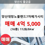 물금읍 양산대방노블랜드7차메가시티 아파트 702동 112B/84㎡ 매매(16/32층)