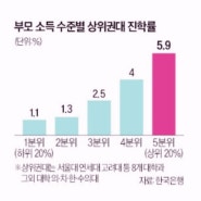 부모 소득수준별 상위권대 진학률 통계와 강남 8학군 해법 관련한 기사 내용<한국경제>