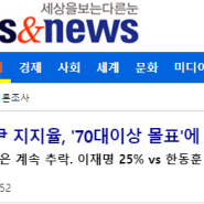 尹 지지율, '70대이상 몰표'에 간신히 반등..체코 방문과 원전 수주전 영향으로 짐작..70대에만 먹히는 언플은 잘 한다는 뜻으로 보인다..