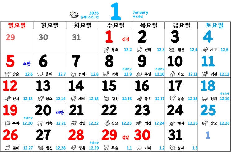 2025년 음력,간지달력 : 네이버 블로그