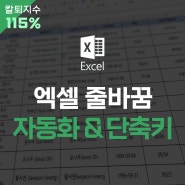 엑셀 자동 줄바꿈 텍스트 줄바꾸기 단축키 및 없애기