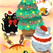 귀여운 크리스마스는 지났지만..괜찮아 귀여운 뚱냥이들의 크리스마스 일러스트 디지털 페인팅 갤럭시탭 드로잉