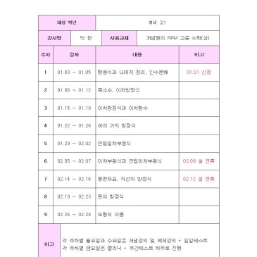 [겨울방학] 박헌 강사님 판서 수업 계획표(예비고1 고2) RSS 대표 이미지