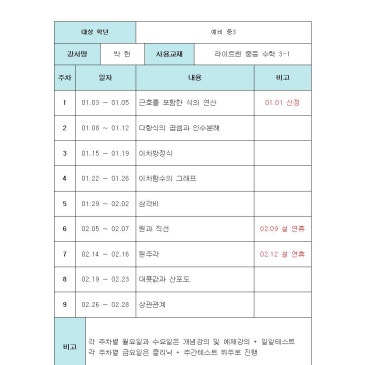 [겨울방학] 박헌 강사 예비중3 방학 진도 계획 RSS 대표 이미지