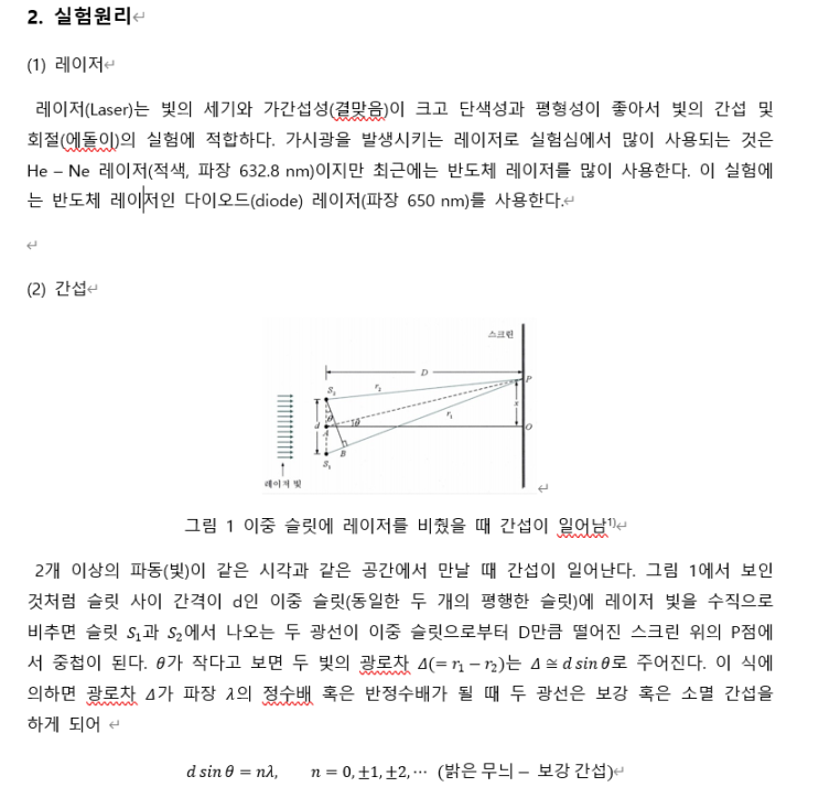 [일물실] 슬릿에 의한 빛의 간섭과 회절 결과레포트 : 네이버 블로그