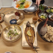 청주 대산보리밥 아기랑 외식할 만한 식당 고등어구이 고르곤졸라피자 청국장