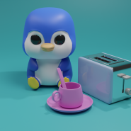 블렌더로 펭귄 캐릭터 + 컵, 접시, 스푼, 토스터기 만들기