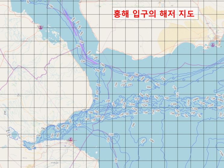 ＊단신_홍해_해저지도_수심이 100미터 정도 됨 : 네이버 블로그
