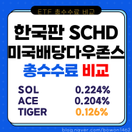 2024년 2월 한국판 SCHD ETF 3개 총비용 비교 (SOL, ACE, TIGER 미국배당다우존스)