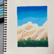 오일파스텔로 풍경 그림 그리기 (하늘, 산, 바다)