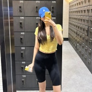 170cm 키큰여자 안다르 에어쿨링 지니 바이커 5부 레깅스 코디(+히프나틱 스냅 물결 크롭 티셔츠, MLB 볼캡)