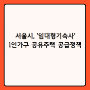 서울시 '임대형기숙사' 1인가구 공유주택 공급