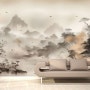 [크레용벽지] 동양화 산수화 풍경 숲 호수 인테리어 뮤럴 포인트 디자인 벽지 & 롤스크린