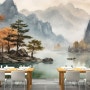 [크레용벽지] 동양화 산수화 호수 수채화 인테리어 뮤럴 포인트 디자인 벽지 & 롤스크린