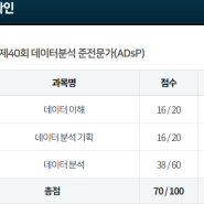 40회 데이터분석준전문가(ADSP) 합격(예정)!! ㅎㅎ