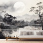 [크레용벽지] 동양화 산수화 달빛 수묵화 인테리어 뮤럴 포인트 디자인 벽지 & 롤스크린