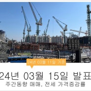 서울 아파트값 하락폭 축소(24년 3월 15일 발표 아파트 매매 전세 주간동향)