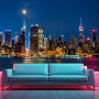 [크레용벽지] 야경 뉴욕 스카이라인 빌딩 노래방 인테리어 뮤럴 포인트 디자인 벽지 & 롤스크린