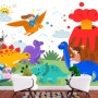 [크레용벽지] 귀여운 아기 공룡 화산 키즈 놀이방 어린이집 인테리어 뮤럴 포인트 디자인 벽지 & 롤스크린