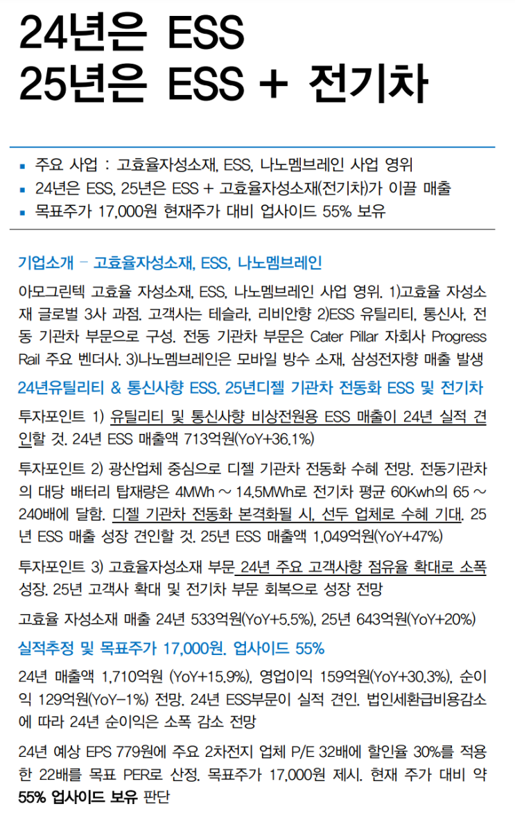 (아모그린텍) 리포트읽기 (대신_24년은 ESS 25년은 ESS + 전기차) : 네이버 블로그