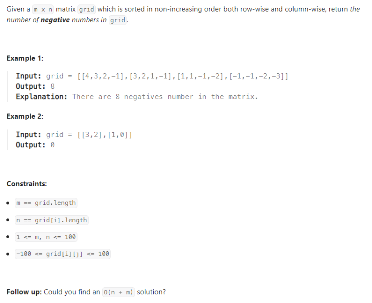 JAVA_LeetCode 1351_Count Negative Numbers in a Sorted Matrix : 네이버 블로그