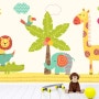 [크레용벽지] 귀여운 아기 동물 야자수 어린이집 인테리어 뮤럴 포인트 디자인 벽지 & 롤스크린