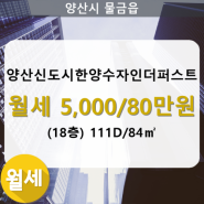 물금읍 양산신도시한양수자인더퍼스트 아파트 103동 111D/84㎡ 월세(18/29층)